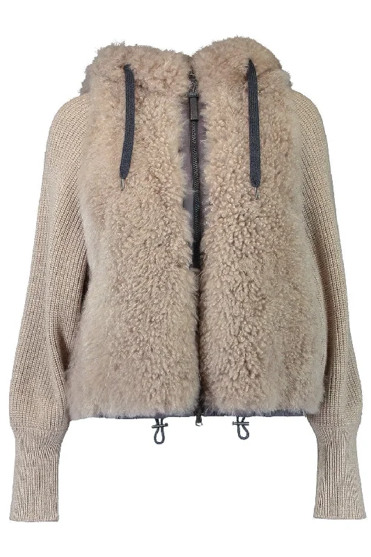 Two-Tone Hooded Fur Jacket