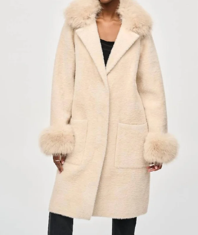 Faux Fur Sweater Coat In Champagne