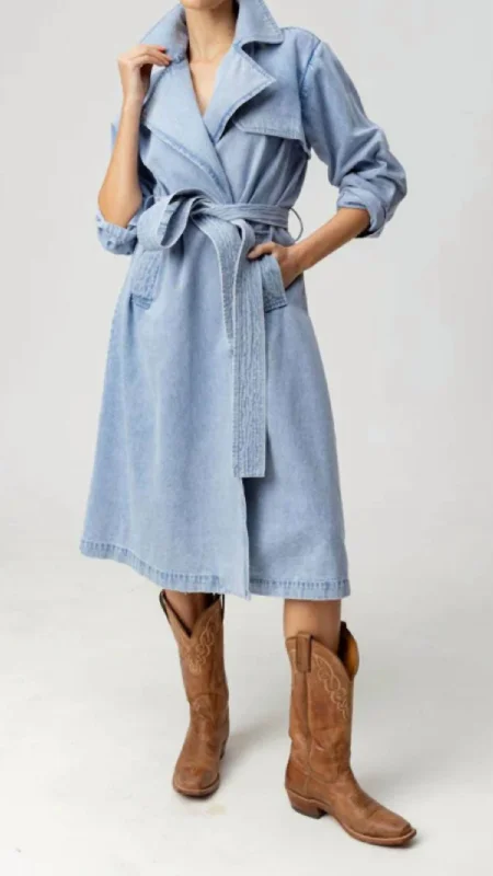 Long Sleeve Trench Coat In Denim