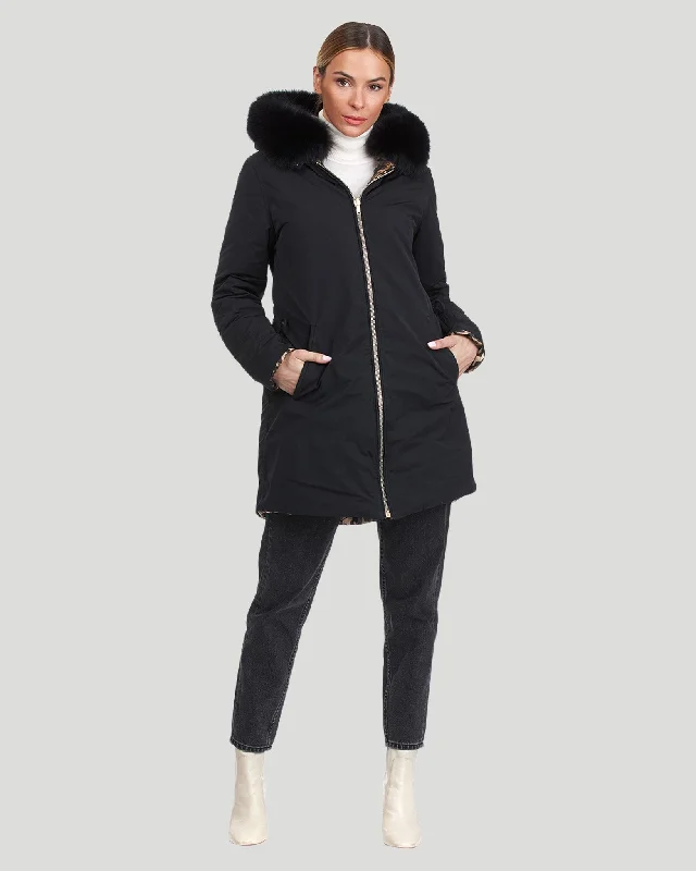 Reversible Apres-Ski Parka with Detachable Fox Trim