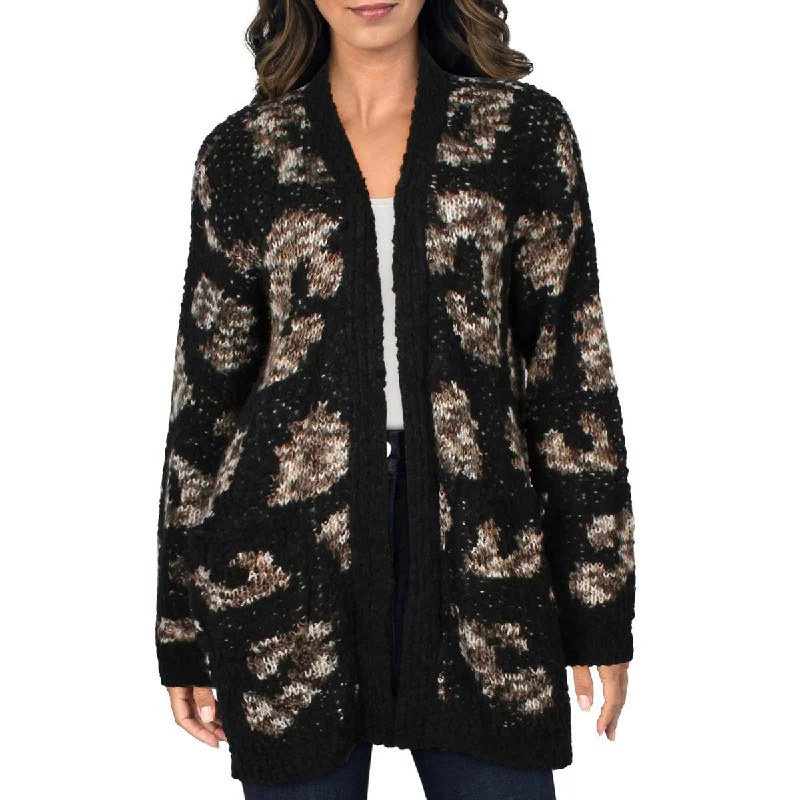 Bobeau Womens Knit Animal Print Cardigan Sweater