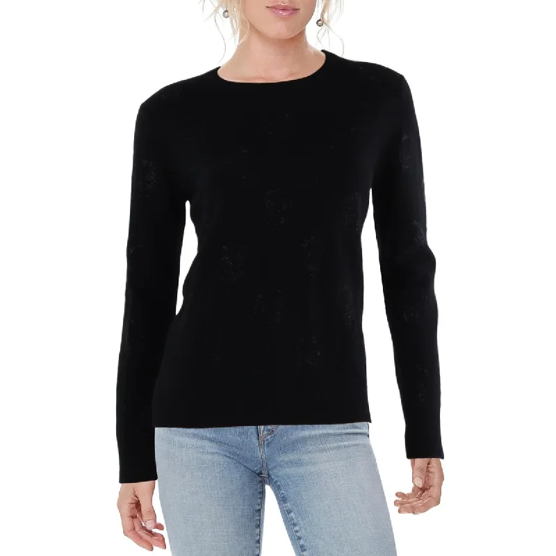 Chelsea & Theodore Womens Skull Cashmere Embellished Pullover Sweater