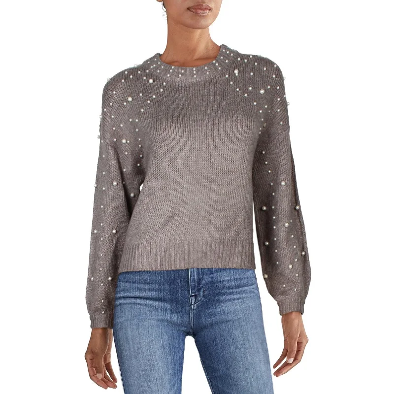 Cliche Womens Embellished Balloon Sleeve Pullover Sweater