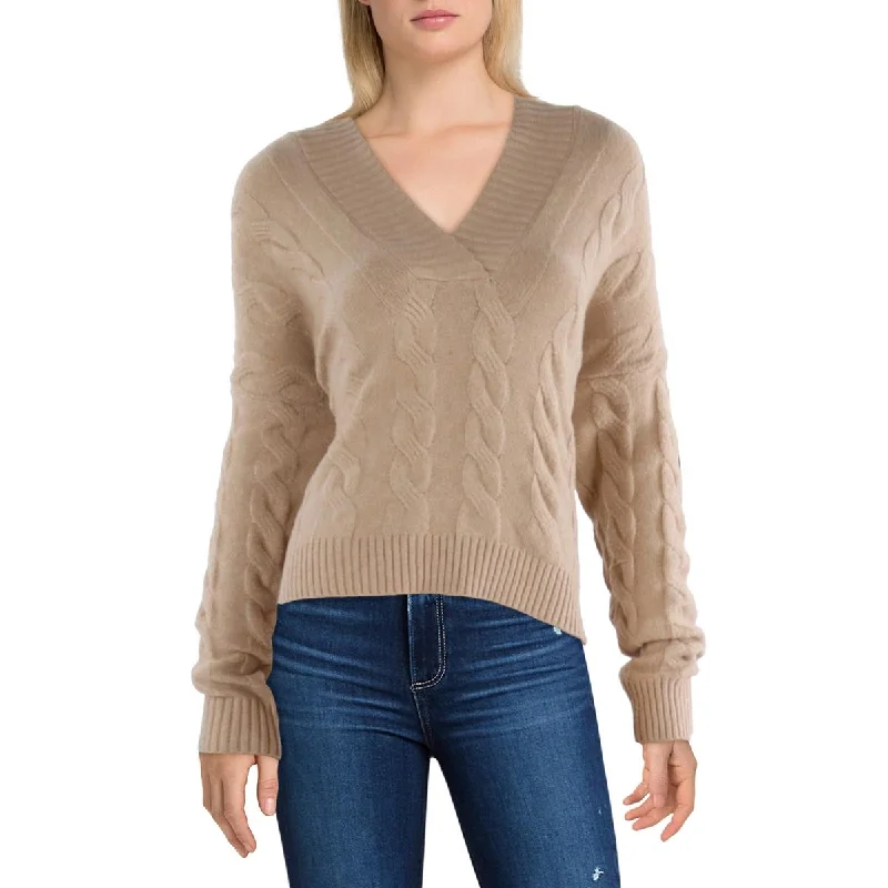 Hippie Rose Womens Cable Knit V-Neck Pullover Sweater