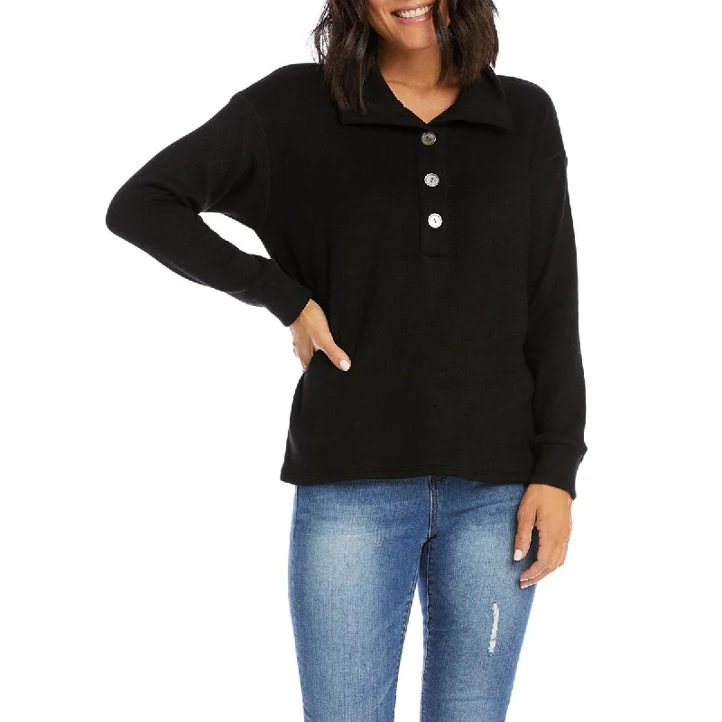 Karen Kane Womens Henley Hi-Low Pullover Sweater