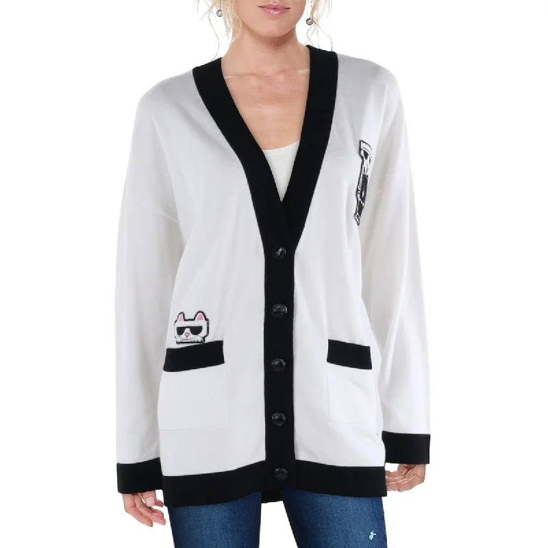 Karl Lagerfeld Paris Womens Logo Button Down Cardigan Sweater