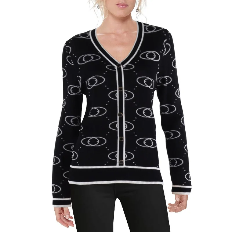 Nancy Yang Womens Printed Button-Down Cardigan Sweater