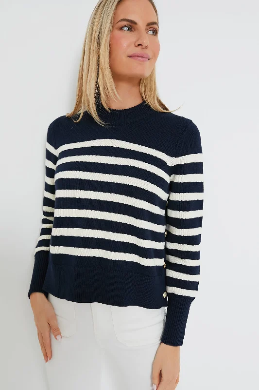 Navy and Ivory Striped Cropped Bexley Sweater