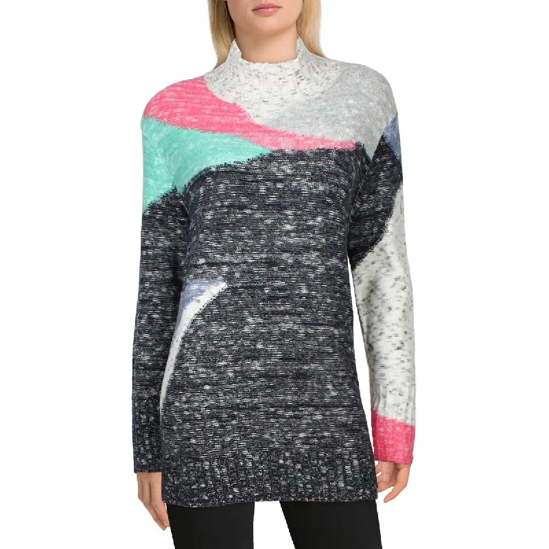 Nic + Zoe Womens Sun Turn Mix Colorblock Pullover Mock Turtleneck Sweater