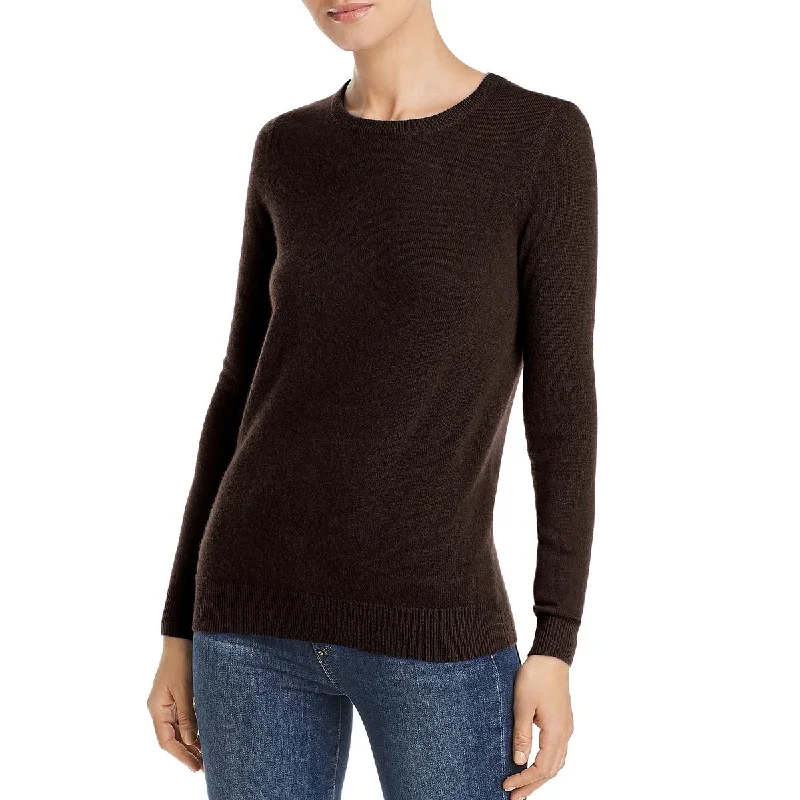 Private Label Womens Blac  Cashmere Ribbed Trim Crewneck Sweater