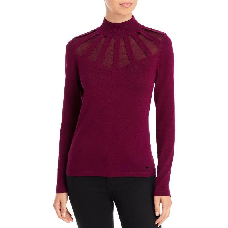 T Tahari Womens Illusion Mock Neck Pullover Sweater