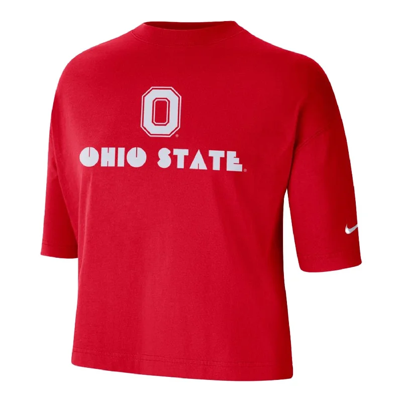 Ladies Ohio State Buckeyes Nike Block O Crop Short Sleeve