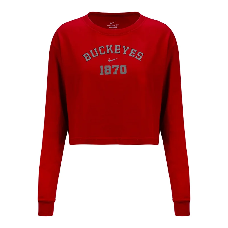 Ladies Ohio State Buckeyes Nike Arched 1870 Crop Long Sleeve