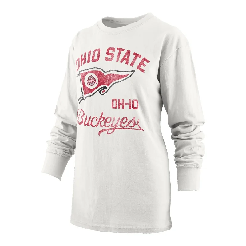 Ladies Ohio State Buckeyes Pine Top Old Standard White Long Sleeve T-Shirt