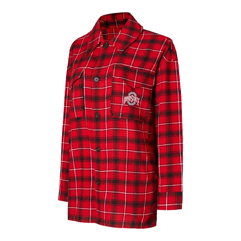 Ladies Ohio State Buckeyes Boyfriend Nightshirt Scarlet & Gray Long Sleeve Flannel