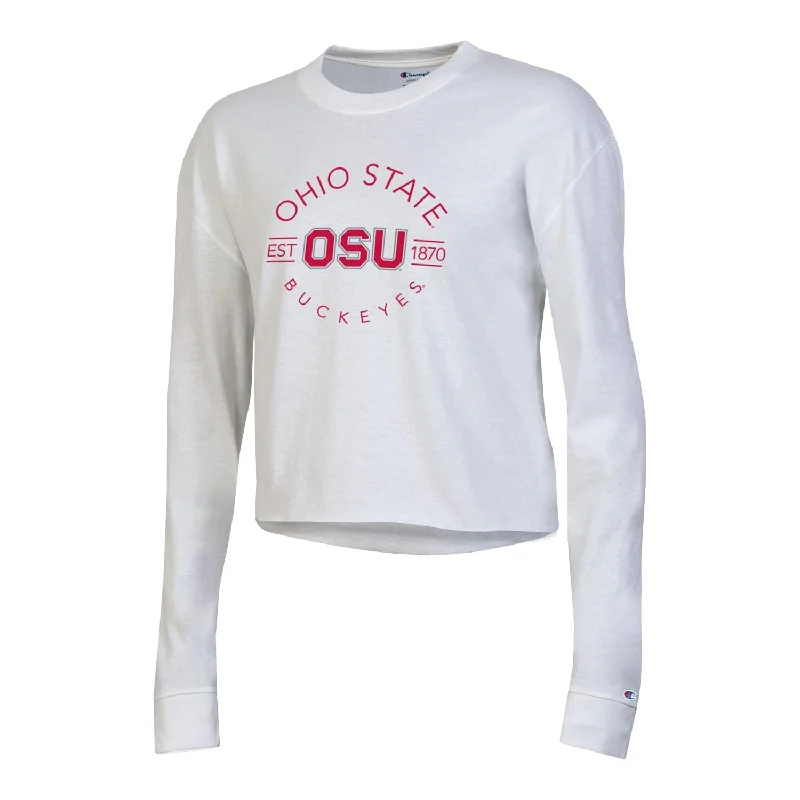 Ladies Ohio State Buckeyes Boyfriend Crop White Long Sleeve T-Shirt