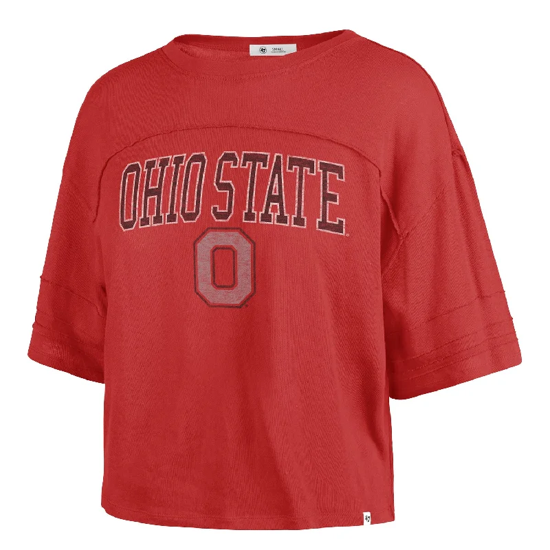 Ladies Ohio State Buckeyes Riser Stevie Scarlet Cropped T-Shirt