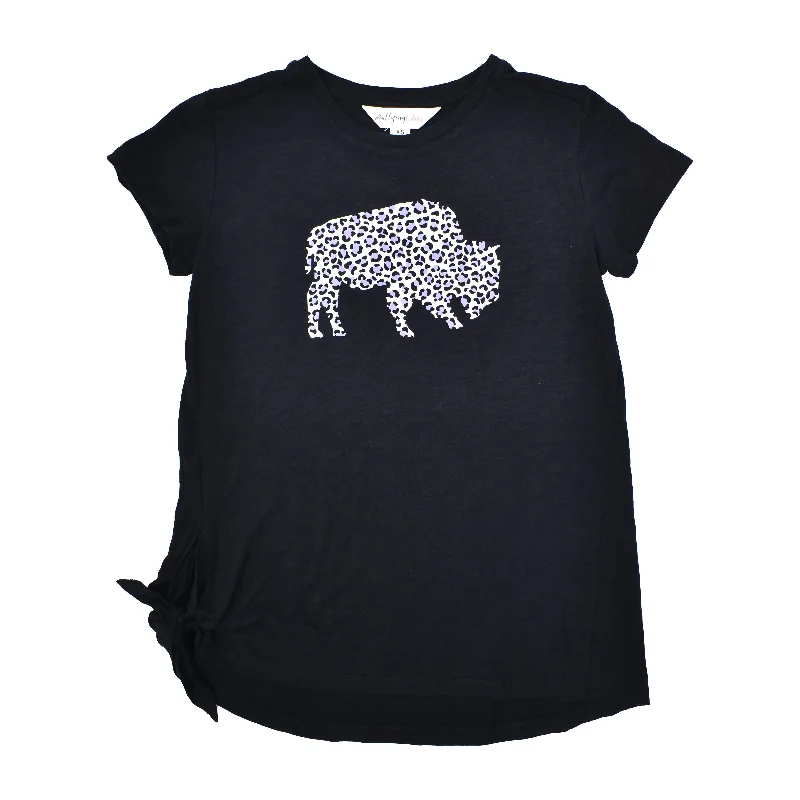 Women's BFLO With Purple Cheetah Print Buffalo Black Short Sleeve Shirt