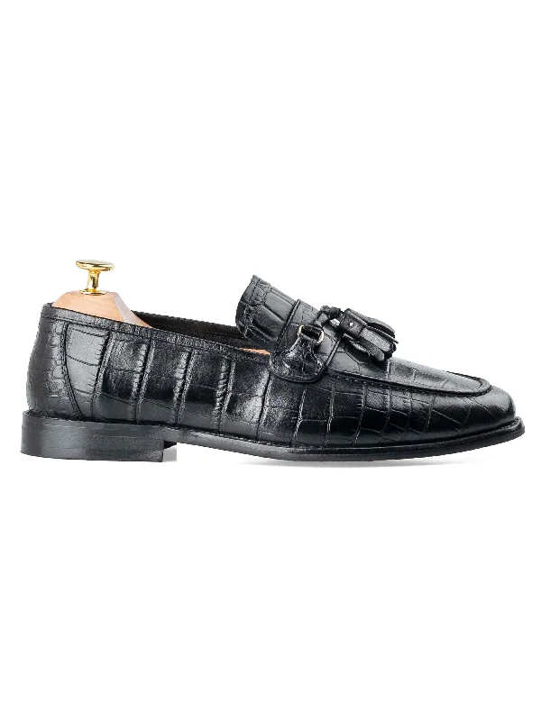 Dario Tassel Loafer - Black Croco Polished Leather