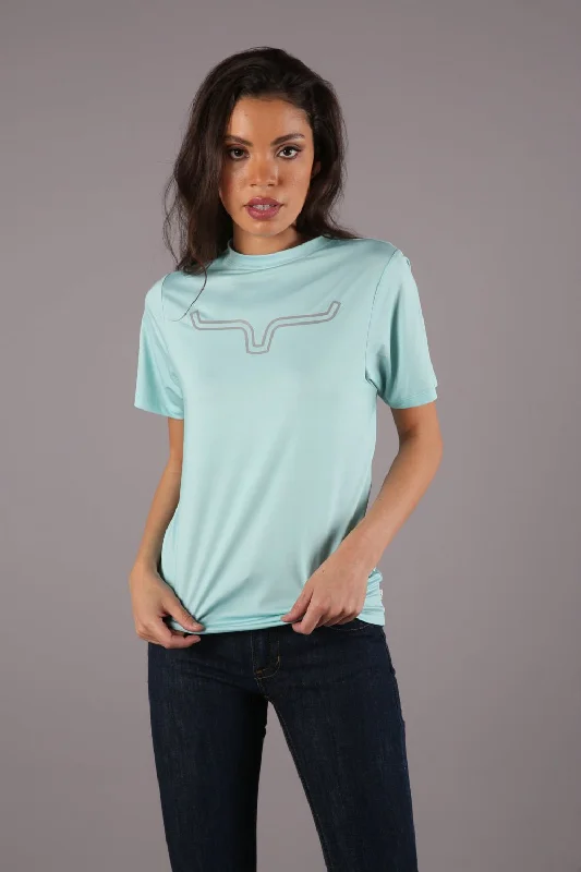 Kimes Ranch Womens Outlier Tech Tee Aqua Cotton Blend S/S T-Shirt