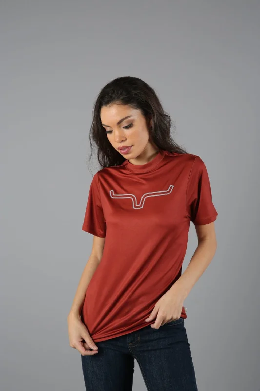 Kimes Ranch Womens Outlier Tech Tee Rust Cotton Blend S/S T-Shirt