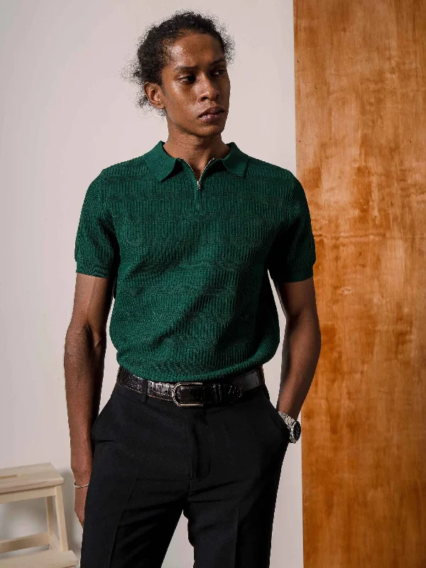 Riccardo Knit Polo Tee - Emerald Green Quarter-Zip