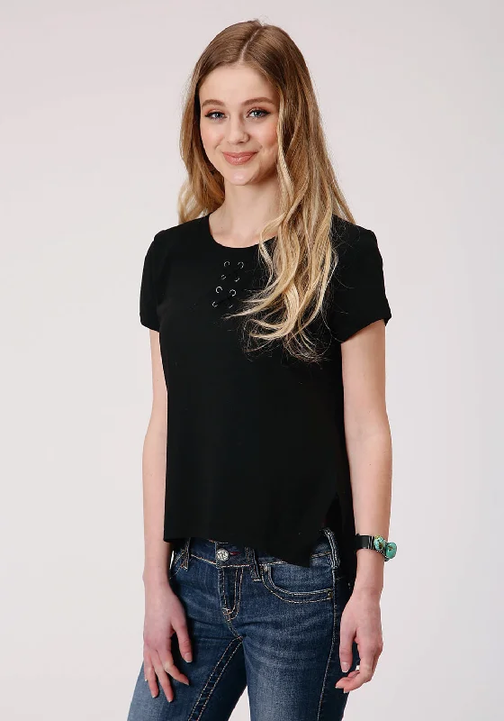 Roper Womens Black Poly/Rayon Self Cross Straps S/S T-Shirt