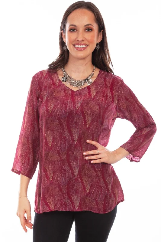 Scully Womens Fuschia Rayon Pullover Drape S/S Blouse