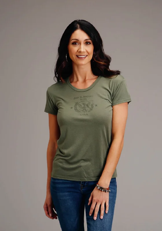 Stetson Womens Army Green Poly/Rayon Eagle Crest S/S T-Shirt