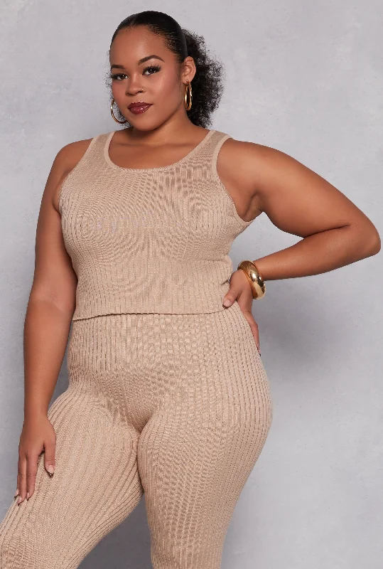 Plus Size Daisy Ribbed Knit Tank Top