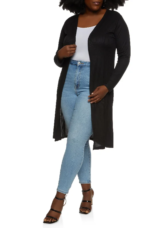 Plus Size Basic Ribbed Knit Duster