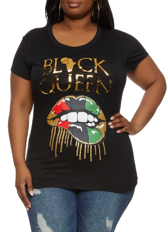 Plus Size Black Queen Embossed Foil Graphic Tee