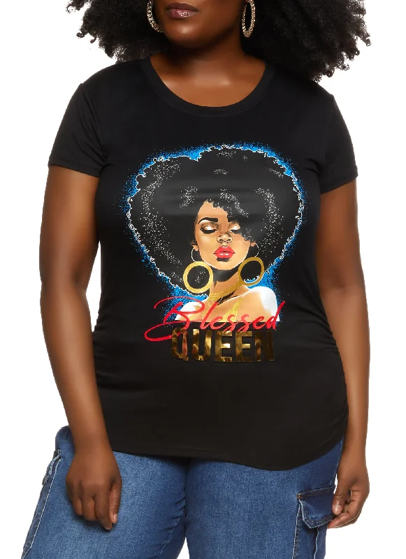 Plus Size Blessed Queen Ruched Graphic Tee