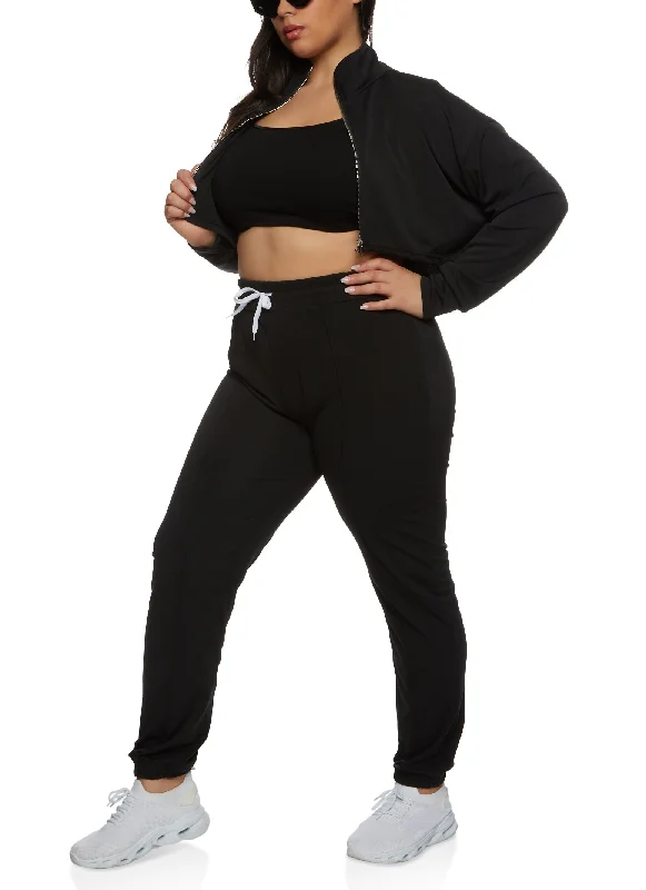 Plus Size Cropped Mock Neck Zip Up Sweatshirt