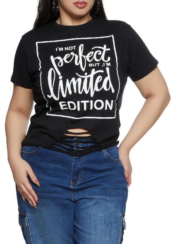 Plus Size Im Not Perfect Laser Cut Graphic Tee