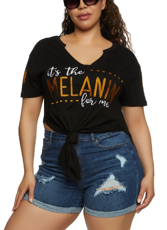 Plus Size Its The Melanin For Me Knot Front Tunic Tee