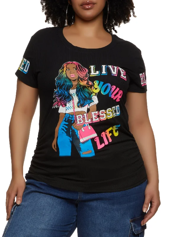 Plus Size Live Your Blessed Life Graphic Tee