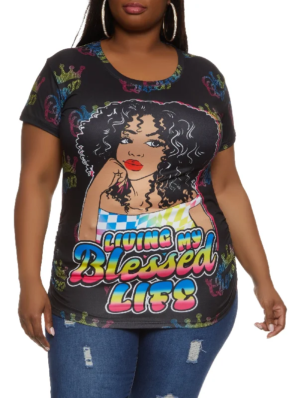 Plus Size Living My Blessed Life Graphic Tee