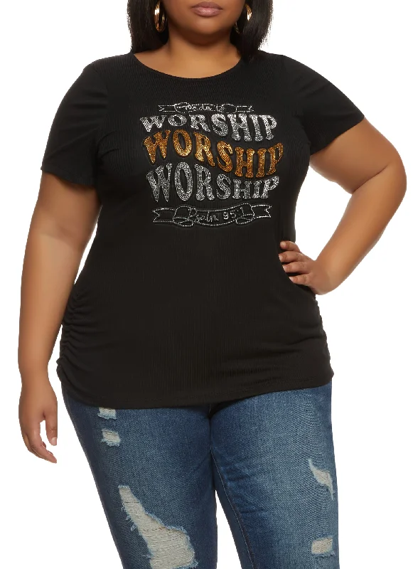 Plus Size Made To Worship Rhinestone Graphic Tee