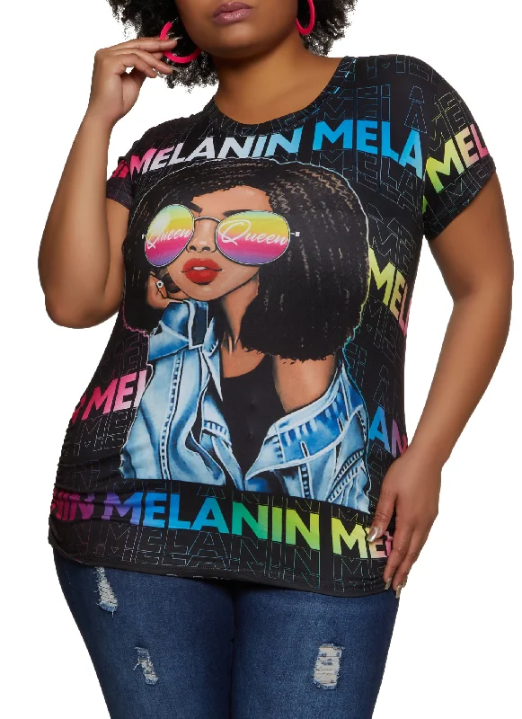 Plus Size Melanin Print Queen Graphic Tee