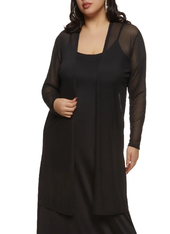 Plus Size Mesh Long Sleeve Duster