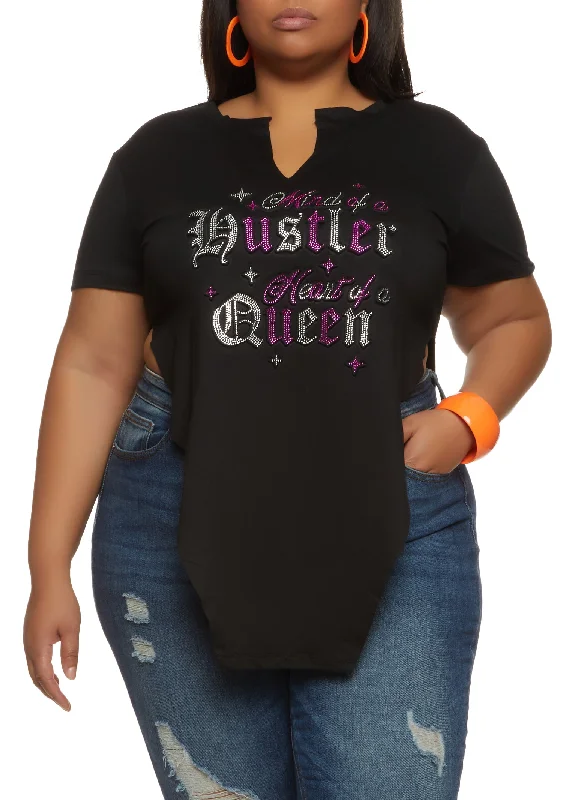 Plus Size Mind Of A Hustler Heart Of A Queen Rhinestone Tunic Top