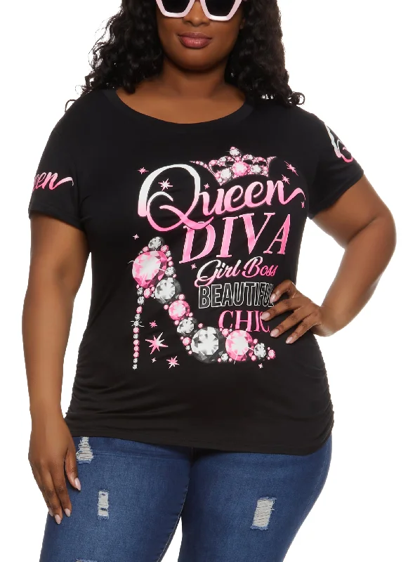 Plus Size Queen Diva Ruched Side Graphic Tee