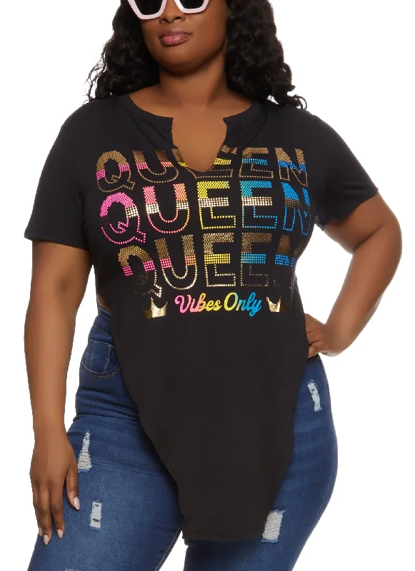 Plus Size Queen Vibes Hanky Hem Graphic Tee