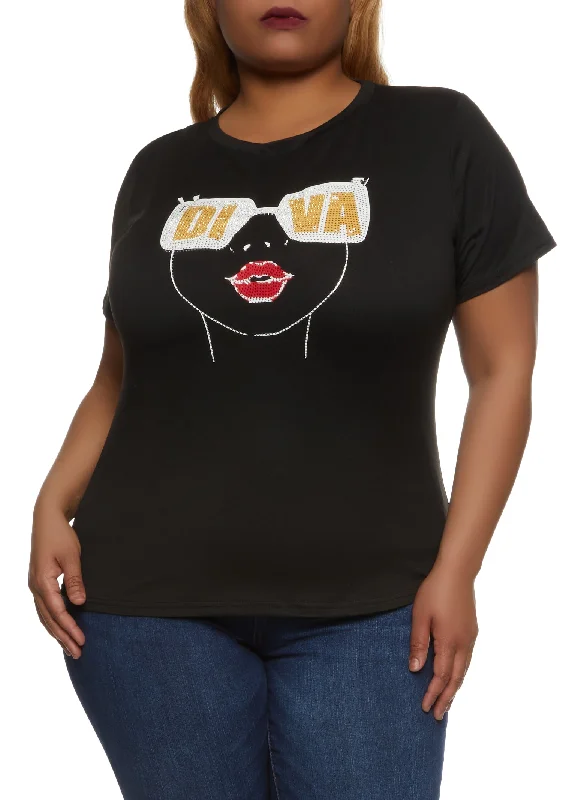 Plus Size Rhinestone Diva Graphic Tee