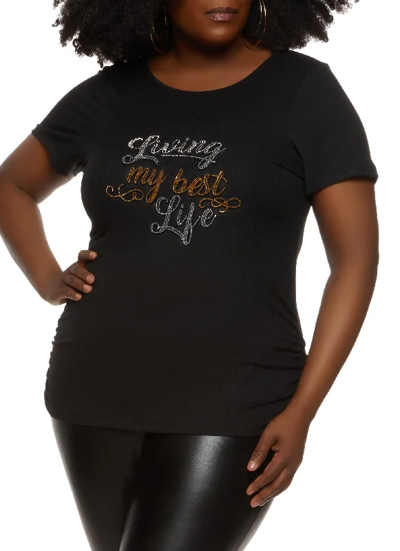 Plus Size Rhinestone Living My Best Life Tee