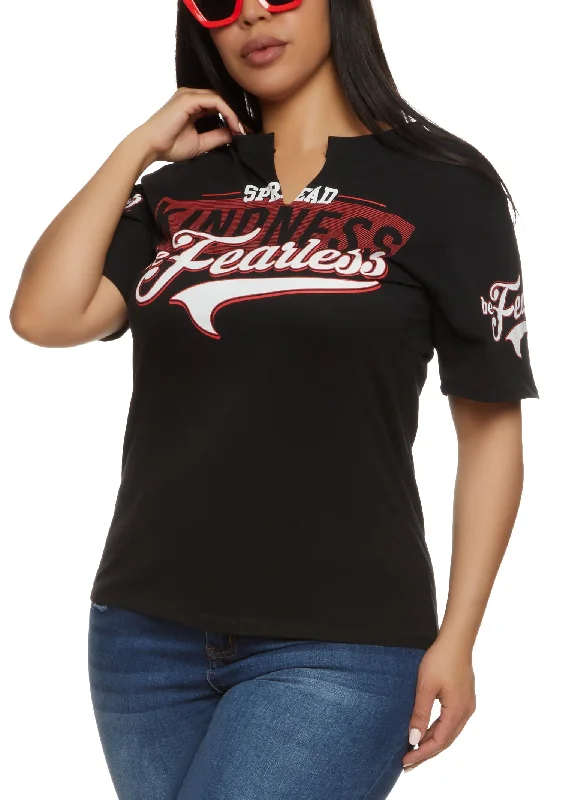 Plus Size Spread Kindness Be Fearless Notch Neck Tee