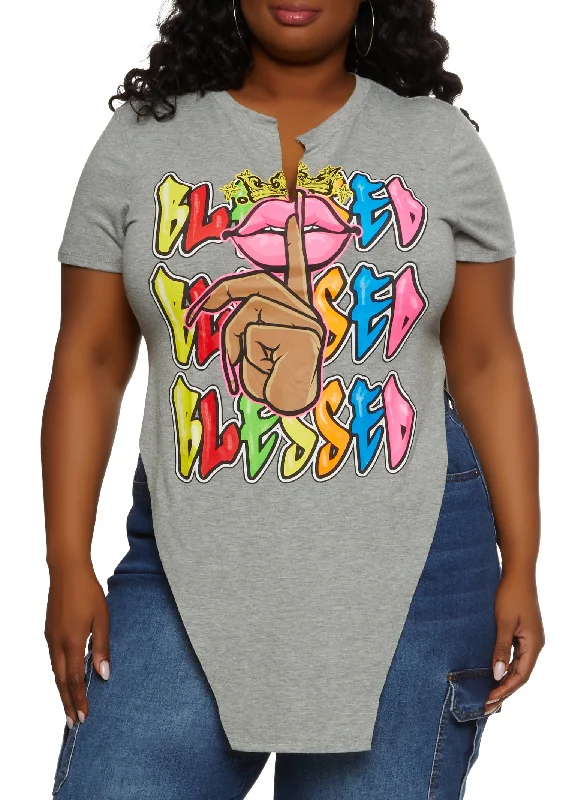 Plus Size Blessed Graffiti Hanky Hem Graphic Tee