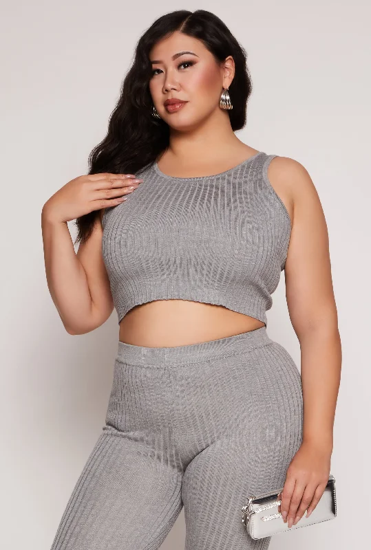 Plus Size Daisy Ribbed Knit Tank Top