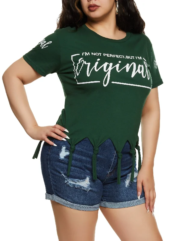 Plus Size Im Not Perfect But Im Original Knot Fringe Tee